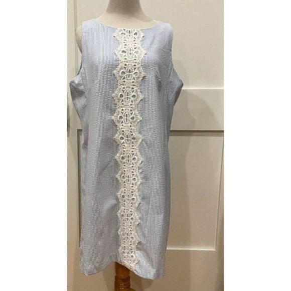Pappagallo Seersucker Lace‎ Front Shift Dress - Size 16 - NWT - Picture 4 of 10